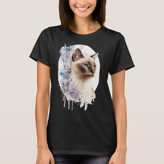 Tonkinese Cat Cherry Blossom Watercolor Sakura Flo T-Shirt (Vorderseite)