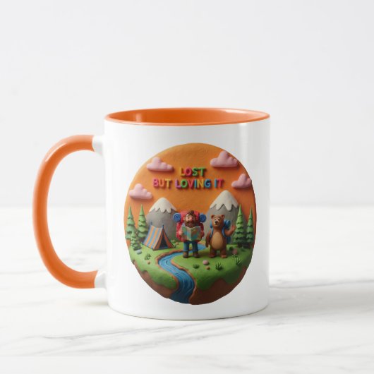 Tonkunst „Verloren, aber glücklich“ Camping-Szene Tasse (Links)