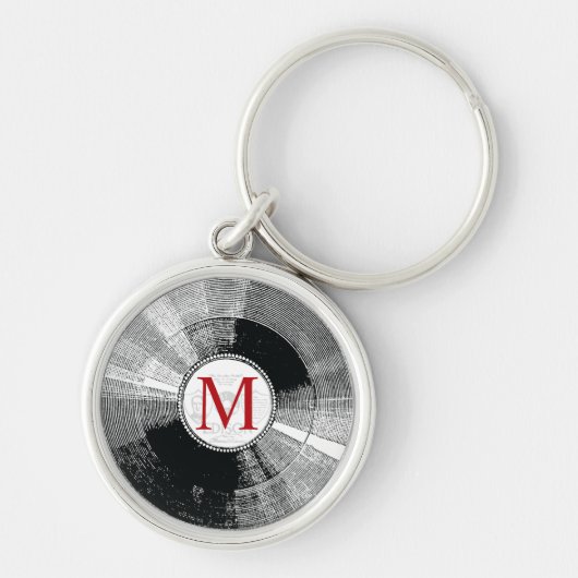 Tonne Vinyl Record Vintag Monogramm Schlüsselanhänger (Vorne)