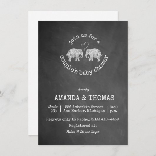 Tonnen das Baby-der Dusche des Liebe-Tafel-Paares Einladung (Vorne/Hinten)