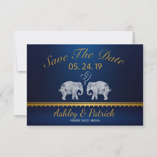 TONNEN LIEBE-Elefant Couple Indian Save the Date Einladung (Vorderseite)