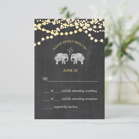 TONNEN LIEBE/Elephant Chalkboard Lights UAWG RSVP Karte (Stehend Vorderseite)