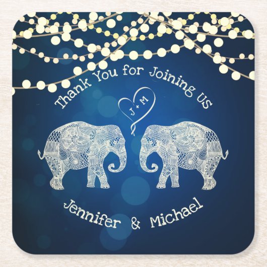 TONNEN LIEBE Elephant Couple Gastgeschenk Hochzeit Rechteckiger Pappuntersetzer (Vorderseite)