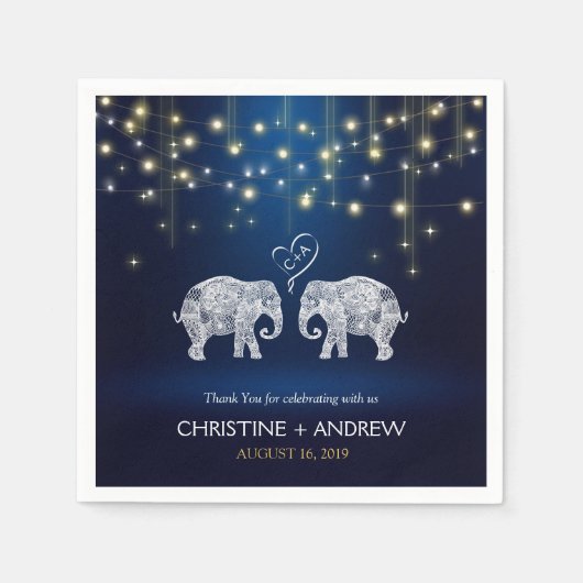 TONNEN LIEBE / Elephant String Lights Custom Blue Serviette (Vorderseite)