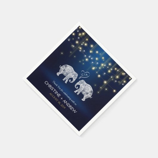TONNEN LIEBE / Elephant String Lights Custom Blue Serviette (Ecke)