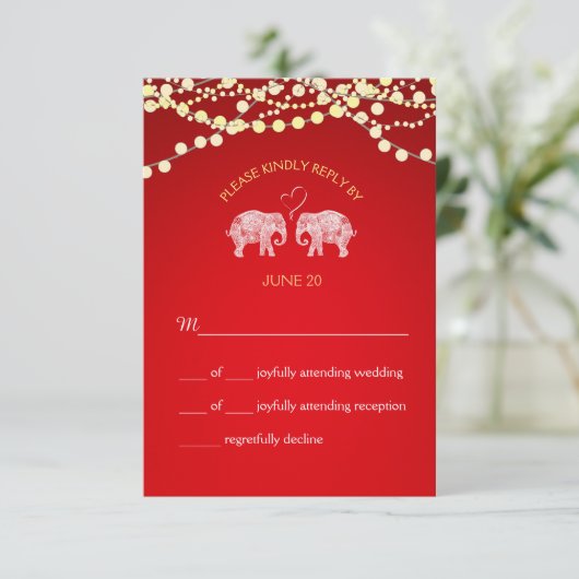 TONNEN LIEBE/Elephant String Lights Wedding RSVP (Stehend Vorderseite)