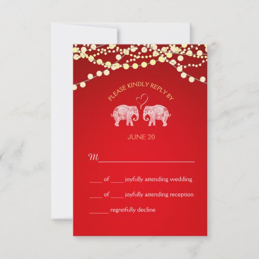 TONNEN LIEBE/Elephant String Lights Wedding RSVP Karte (Vorderseite)