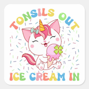 Tonsille draußen, Eiscreme rein Unicorn Cat Quadratischer Aufkleber