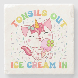 Tonsille draußen, Eiscreme rein Unicorn Cat Steinuntersetzer