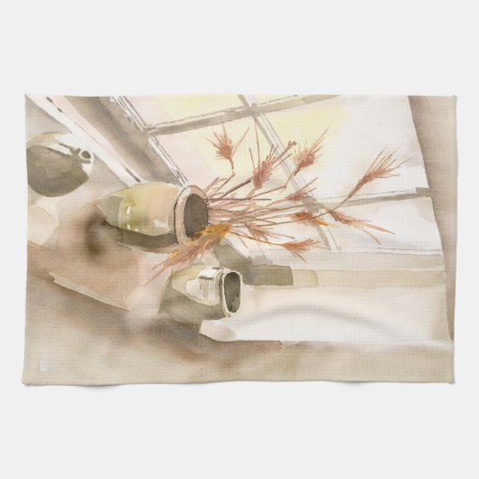 Tonwaren im Fenster-Aquarell auf Geschirrtuch (Horizontal)
