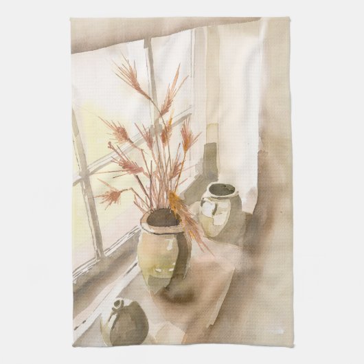 Tonwaren im Fenster-Aquarell auf Geschirrtuch (Vertikal)