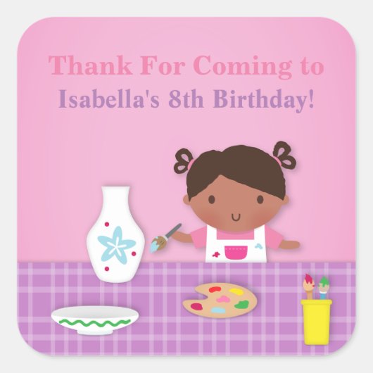 Tonwaren-Malerei-Kunst-Party danken Ihnen Quadratischer Aufkleber (Vorderseite)