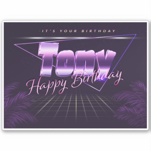 Tony Name Vorname lila retro Sticker Geburtstag (Vorderseite)