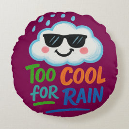 Too Cool for Rain | Cute Cloud Round Throw Pillow Rundes Kissen