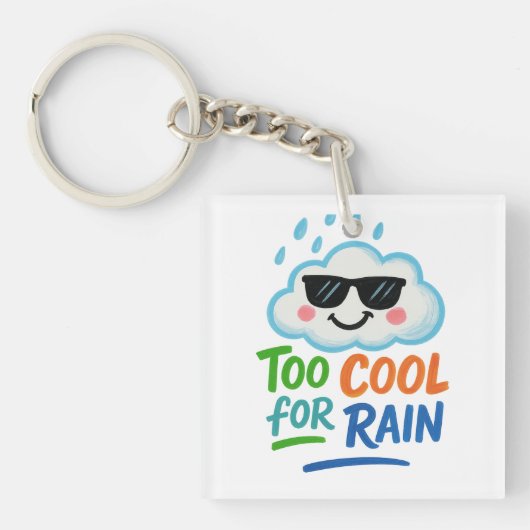 Too Cool for Rain | Cute Cloud Square Keychain Schlüsselanhänger (Vorderseite)