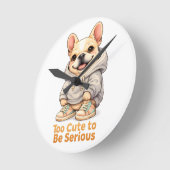 Too Cute to Be Serious – Funny French Bulldog Runde Wanduhr (Winkel)