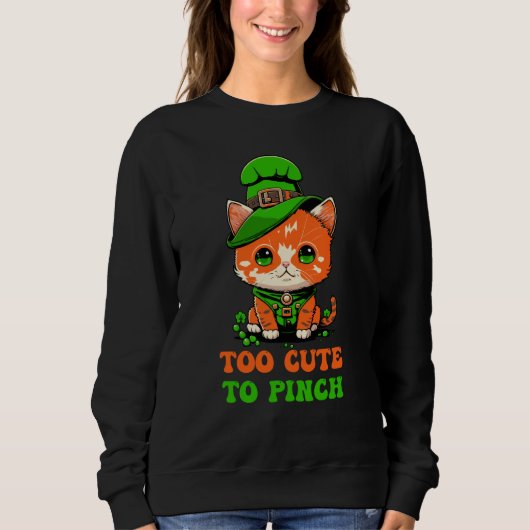 Too Cute to Pinch St Patricks Day Cat Gnome Leprec Sweatshirt (Vorderseite)