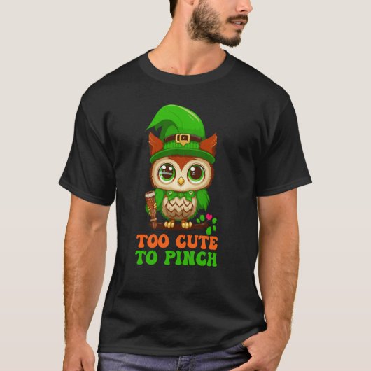 Too Cute to Pinch St Patricks Day Owl Gnome Leprec T-Shirt (Vorderseite)