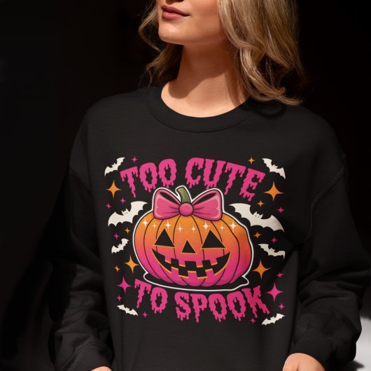 Too Cute to Spook Pink Coquette Halloween Pumpkin Sweatshirt