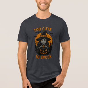 Too Cute to Spook Witch & Pumpkin Design Tri-Blend Shirt