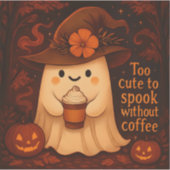 Too Cute to Spook Without Coffee – Halloween Ghost Aufkleber (Vorderseite)