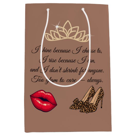 Too Glam To Care – Chic Quote  Mittlere Geschenktüte (Vorderseite)