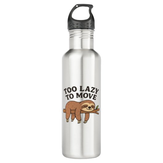 Too Lazy To Move � Cute Retro Cartoon Sloth Design Edelstahlflasche (Vorderseite)