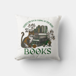 Too Many Books Green Floral Academia Throw Pillow Kissen