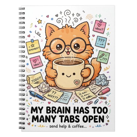 Too Many Tabs - Funny Cat Notebook Notizblock (Vorderseite)