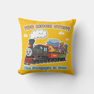 "Too Much Stuff!" Whimsical Steam Engine Train Kissen