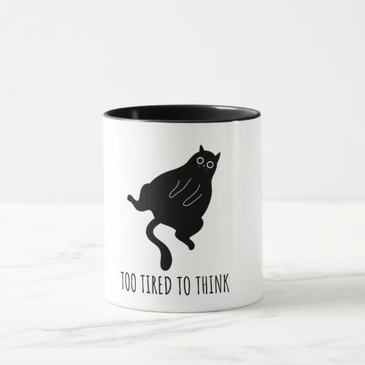 Too Tired to Think - Funny Exhausted Black Cat Tasse (Zentrum)