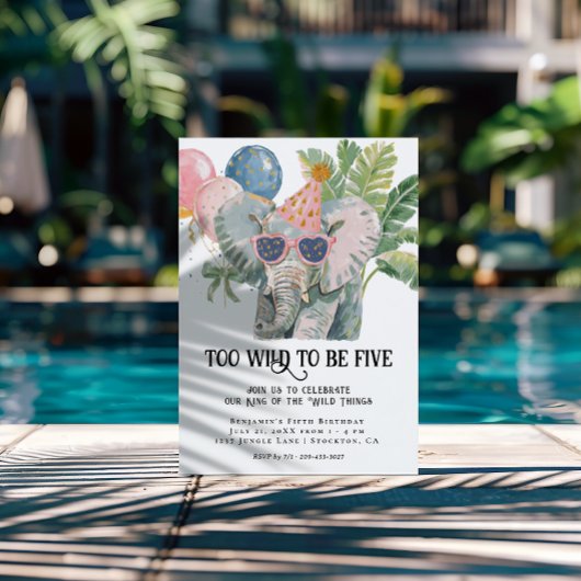 Too Wild to Be Five Elephant Jungle Birthday Einladung