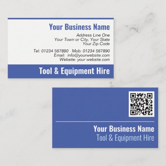 Tool & Equipment Miete QR Code Business Card Visitenkarte (Vorne/Hinten)