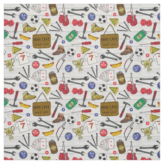 Tool Shed Funny Beer Den Man Höhle Gemustert Stoff (Muster)