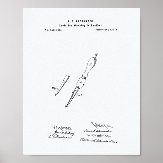 Tool Working Leather 1873 Patent Art Weißbuch Poster (Vorne)