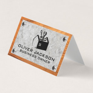 Toolbox Betonschrauben aus Holz und Metall Visitenkarten