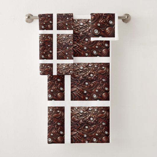 Tooled Faux Leather and Diamond Badhandtuch Set (Insitu)