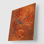 Tooled Western Leather Roses Clock Quadratische Wanduhr (Winkel)