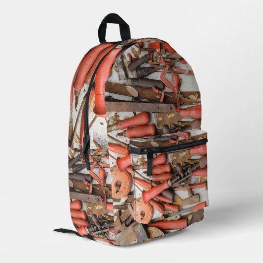 Tools Antiquitätenwerkzeug Rustikal Roter Mann Bedruckter Rucksack (Rückseitige Ecke links)