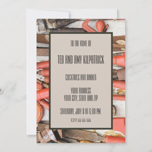 Tools Antiquitätenwerkzeug Rustikal Roter Mann Einladung (Rückseite)