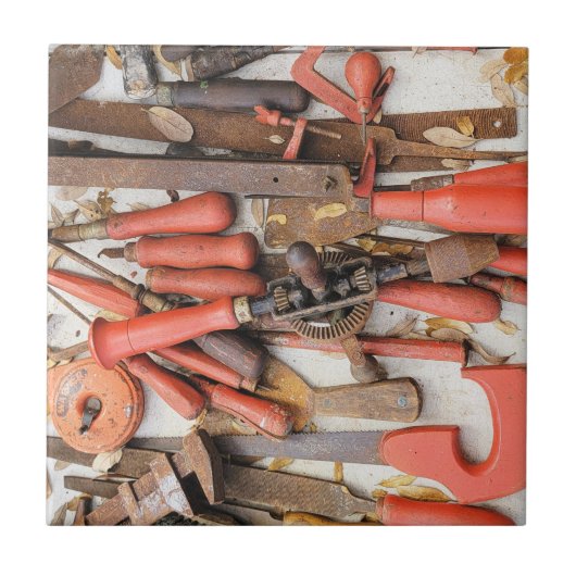 Tools Antiquitätenwerkzeug Rustikal Roter Mann Fliese (Vorderseite)