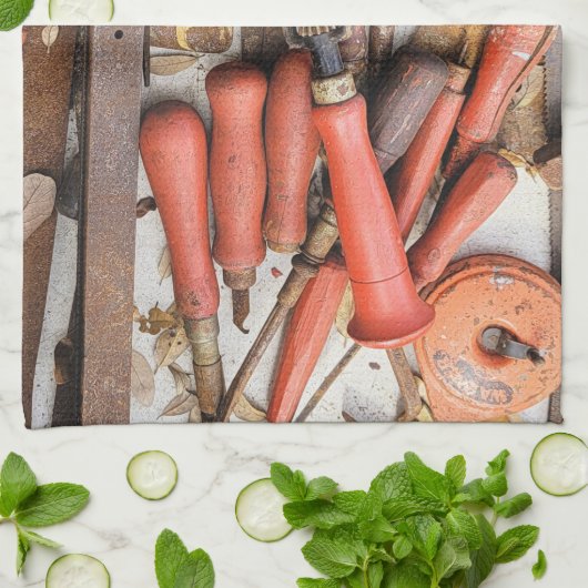 Tools Antiquitätenwerkzeug Rustikal Roter Mann Geschirrtuch (Gefaltet)