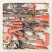 Tools Antiquitätenwerkzeug Rustikal Roter Mann Glasuntersetzer (Vorderseite)