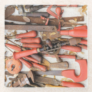 Tools Antiquitätenwerkzeug Rustikal Roter Mann Glasuntersetzer