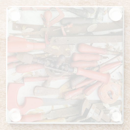 Tools Antiquitätenwerkzeug Rustikal Roter Mann Glasuntersetzer (Rückseite)