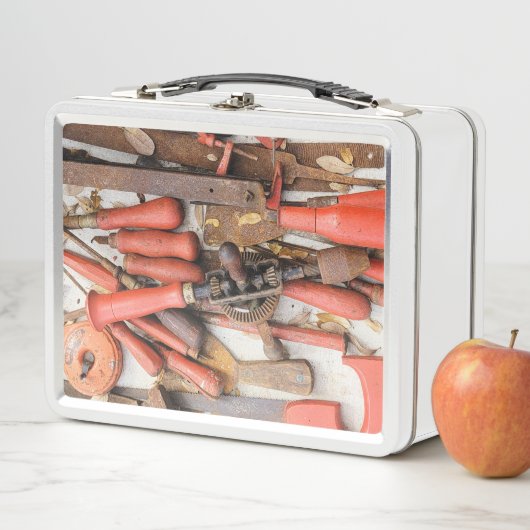 Tools Antiquitätenwerkzeug Rustikal Roter Mann Metall Brotdose (Beispiel)