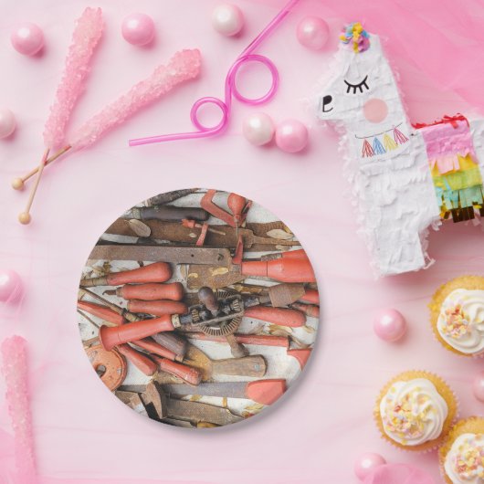 Tools Antiquitätenwerkzeug Rustikal Roter Mann Pappteller (Party)