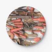 Tools Antiquitätenwerkzeug Rustikal Roter Mann Pappteller (Vorderseite)