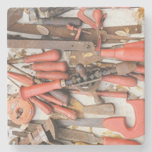 Tools Antiquitätenwerkzeug Rustikal Roter Mann Steinuntersetzer (Vorderseite)