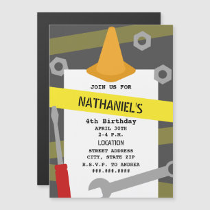 Tools Cone Caution Tape Construction Geburtstag Magneteinladung